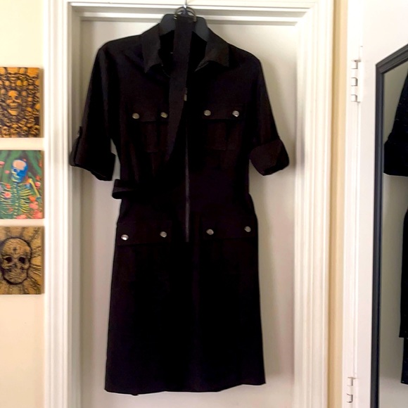 Gorgeous black belted shirtdress with zipper and pockets, only worn once - Picture 1 of 2